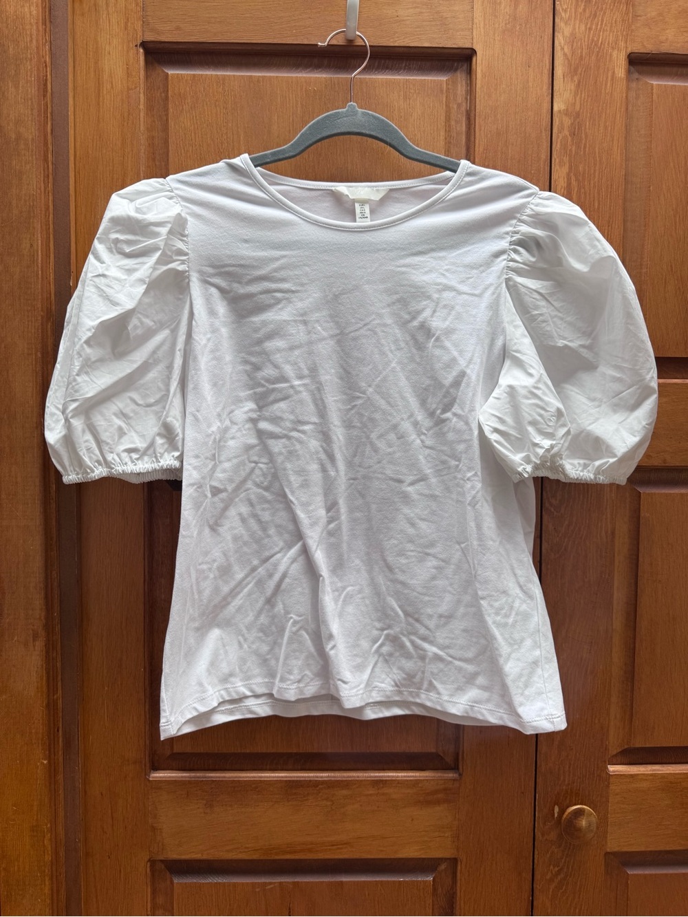 H&M White Puff Sleeve Short Sleeve Tee